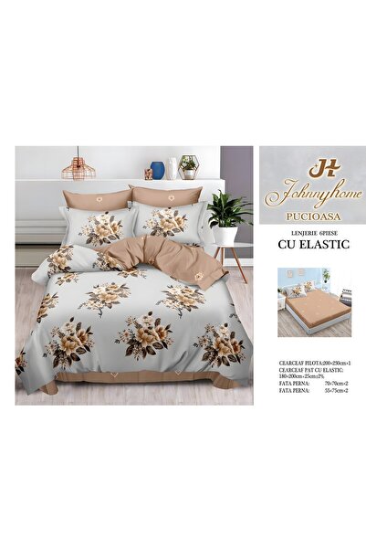naniland.ro Lenjerie de Pat Bumbac Satinat 2 Persoane 6 Piese cu Elastic 180x...
