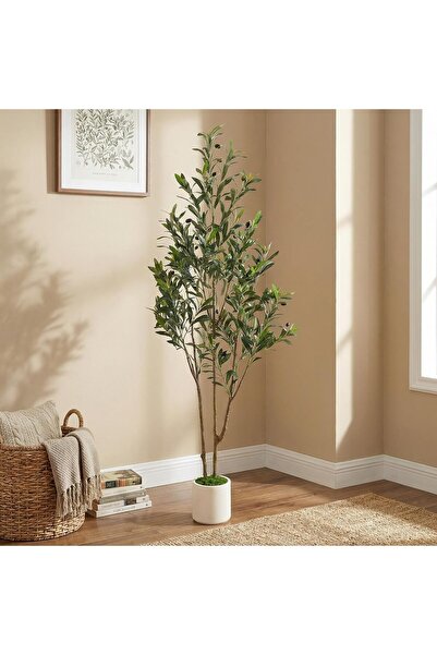 SCHENKERO 152cm Double Trunk Artificial Potted Olive Tree, Realistic Faux Oli...