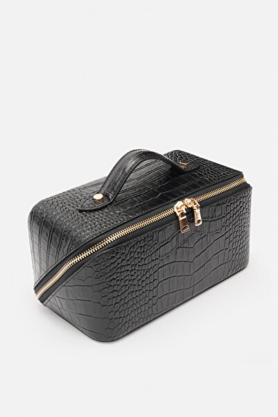 MAFİ Croco Genuine Leather Makeup & Travel Bag Black