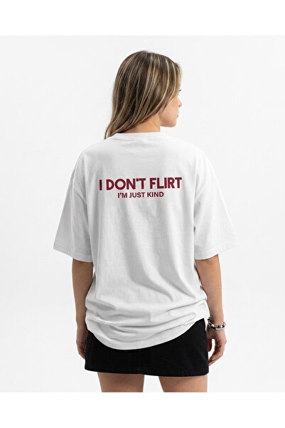 HepsitrentStore I'Dont Flirt Printed Black Oversize T-Shirt