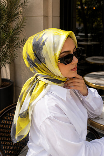 EBRUTESETTÜR Modern Floral Desen Eşarp Serisi Sarı