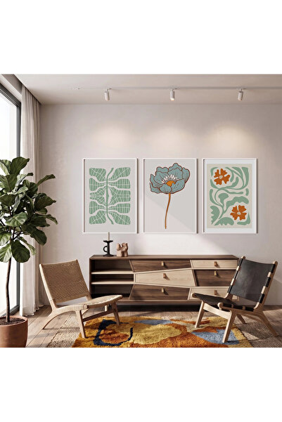 KOLAJTASARIM Set de picturi retro botanice, triplu, cu 3 piese, cu ramă albă,...