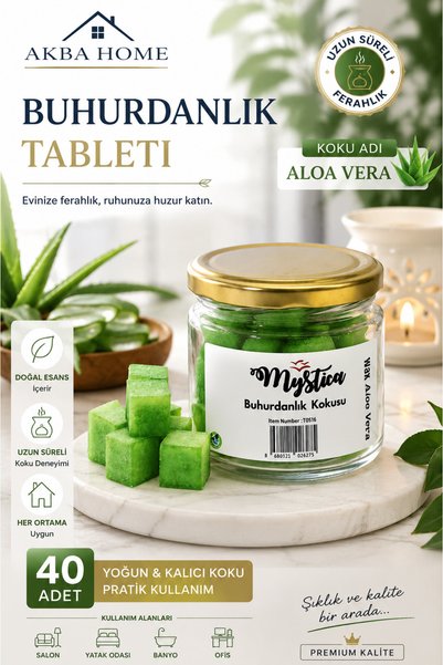 AKBA HOME Buhurdanlık Tableti Aloe Vera Kokulu 40 Adet Yoğun Kalıcı Koku