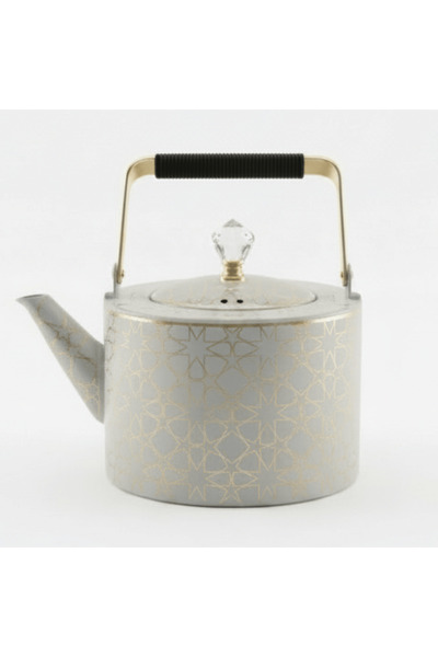 AKDC Grey & Gold Metal Kettle – 2 Litre | Elegant Crystal Lid Knob | Geometri...