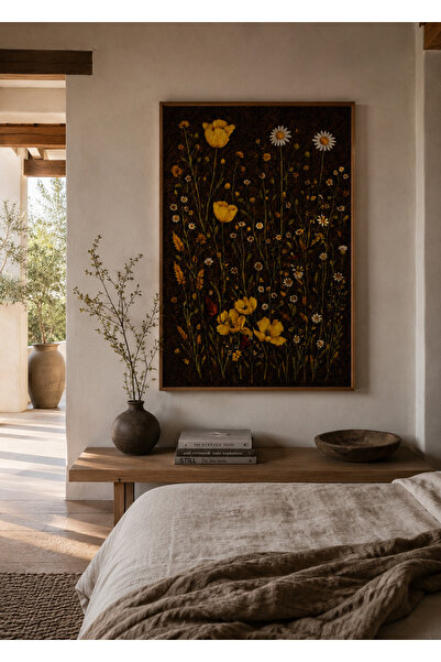 Boho wellness studio Ahşap Çerçeveli Kır Çiçekleri Duvar Tablosu – Vintage Bo...
