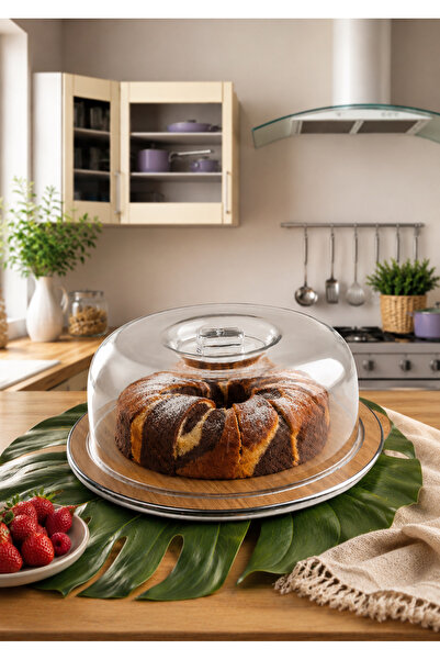 Hibana Round Transparent Cover Luxury Cake Jar with Wooden Stand