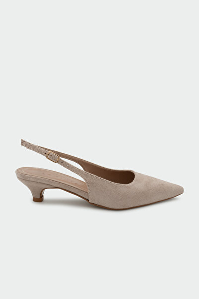 LAMİNTA Clint Buckle Pointed Toe Women's Beige Suede Heeled Shoes