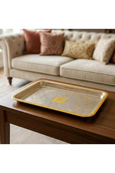 laverahome Steel Serving Tray with Special Pattern Gold * Silver Color |