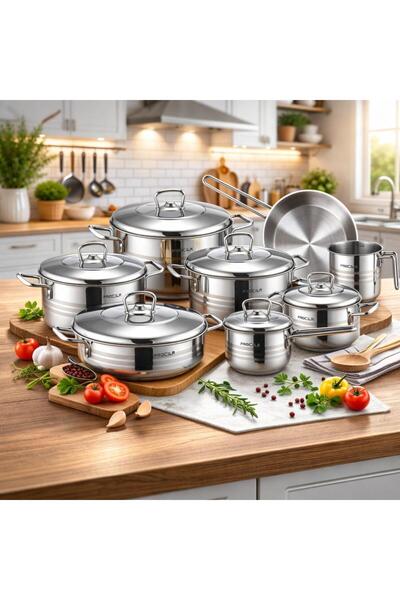 laverahome Stainless Steel Pot Set Borosilicate Glass Lid 14Pcs Cooking Pot S...