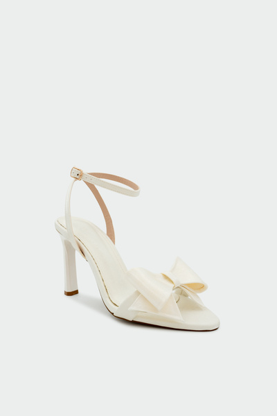 LAMİNTA Wanbi Bow Detailed Women's White Satin Heeled Shoes