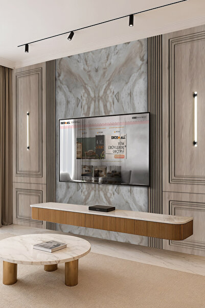 DECOMALL (TV-23) TV Arkası Duvar Kağıdı Tek Parça 3D Çita Mermer Görünümlü Salon Ofis Duvar Posteri