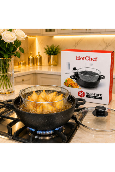 laverahome Hot Chef Frying Pot with Strainer Basket and Glass Lid - 24 cm |