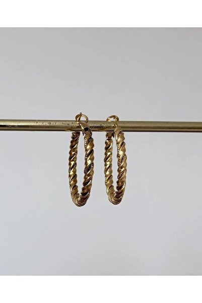 Haziran Accessory, Large Twisted Striped Steel Earrings
