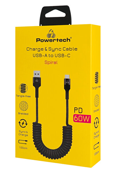 POWERTECH καλώδιο USB-C σε USB PTR-0197 με spiral καλώδιο, PD 60W, 480Mbps, 1...