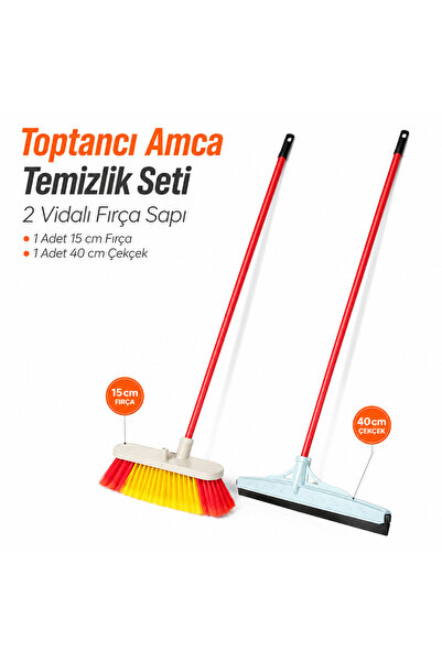 Toptancı Amca Cleaning Set 2 Screw Brush Handles Bathroom Squeegee Car Wash B...