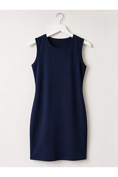 Parkur Crew Neck Sleeveless Combed Cotton Dress – Navy Blue