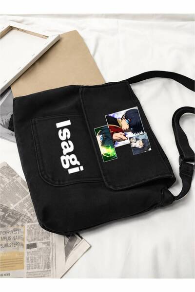 Minga London Black Isagi Printed Denim Messenger Bag
