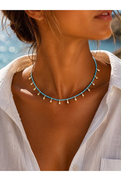 House Of Glix Drop Love Renkli Dizme Boncuklu Gold Damla Detaylı Kararmaz Bon...