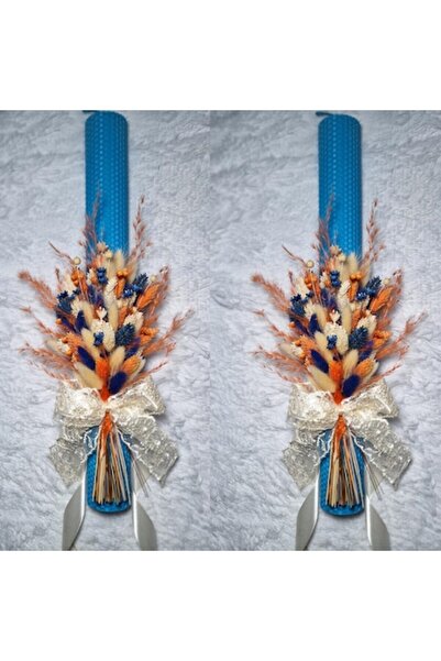 OEM Set de 2 lumânări de nuntă sau botez, din ceară, decorate cu flori uscate...