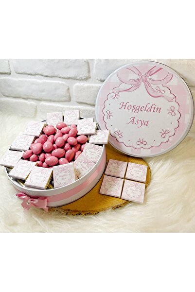 Sweet Story 100 Adet+200 Gr Drajeli Pembe Kurdeleli Model 2 İsme Özel Hoşgeld...