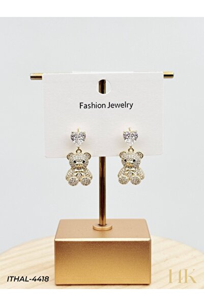 Haziran Accessory Stone Heart Teddy Bear Earrings