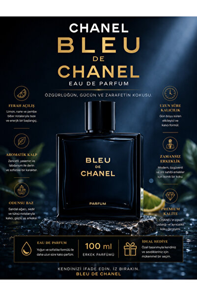 Chanel Bleu de 100 ML - Eau de Parfum Erkek Parfümü, Aromatik Odunsu ve Kalıc...