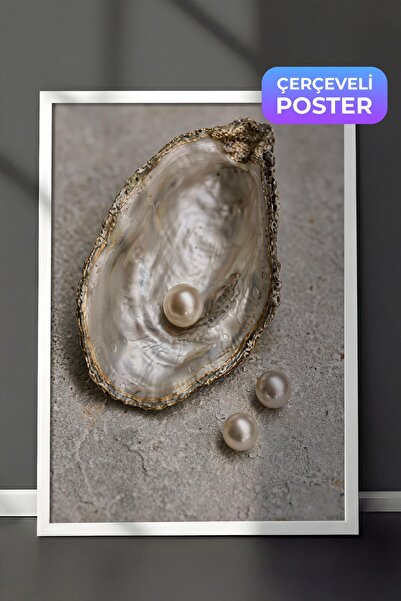 Postifull Oyster and Pearl Poster, White Framed Poster, Old Money Series, No:...