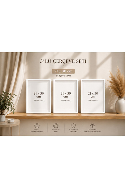 Ego 3’lü Ahşap Paspartulu Çerçeve Seti 21x30 cm Dekoratif Tablo Çerçevesi