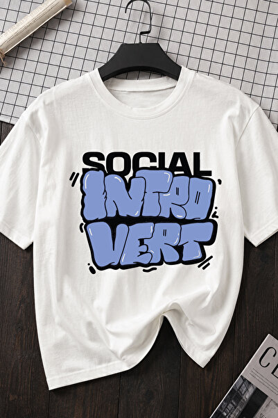 Spoyi Socijalni introvert dizajnirao 100% pamučnu polu-oversize belu majicu T-XL