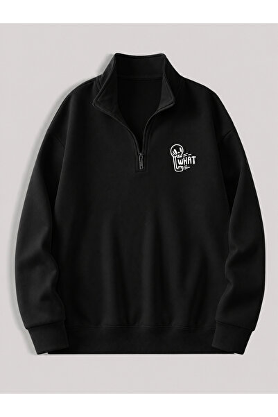 ZİYMO Men's Standing Collar Zippered Printed Oversized Sweatshirt