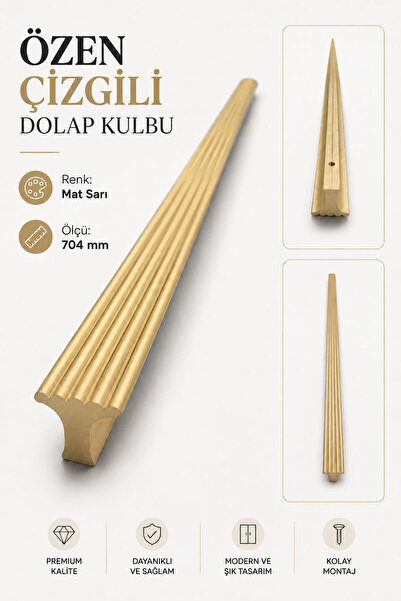 Badem10 Özen Çizgili Mat Sarı Çekmece Kulp 704 mm 1 Adet Uzun Dolap Kapak Kul...