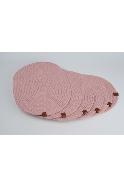 Fabrix Home 6-Piece Oval Jute Platter American Service Set Pink Color Bohemian Tableware Presentation Plate Coaster