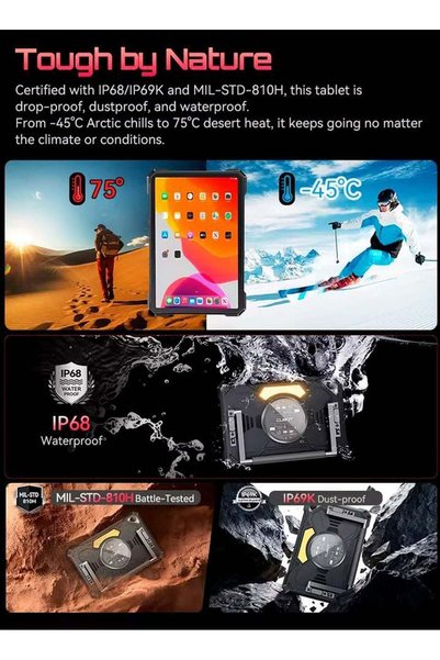 Cubot Tab KingKong S Rugged Tablet 5G WiFi | 10.1" HD+ Display 90Hz | Android 15 Tablet | 6GB RAM+256GB ROM | Dual SIM Smart Tablet | 48MP+16MP Camera | 33W Charging |Camping Light | IP68/IP69K |15300