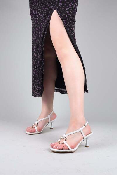 Birikon Li̇vno Gold Ring Buckle Heeled Shoes White