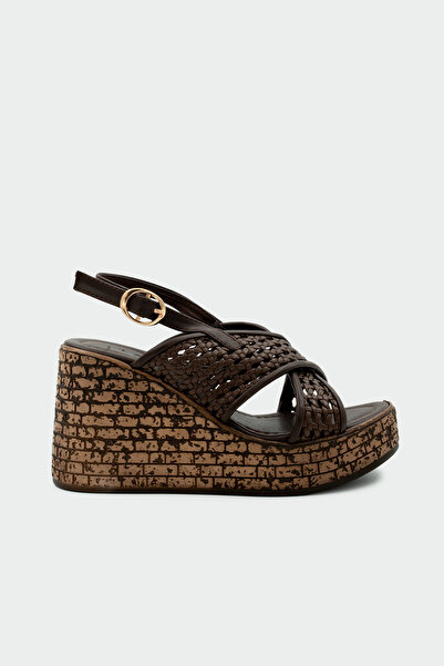 LAMİNTA Grove Cross Detailed Platform Women's Bitter Brown Sandals
