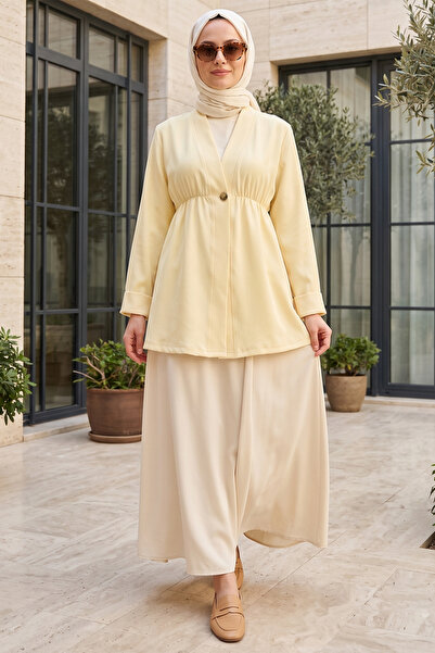 FERHEL Kimono din crep pentru femei, cu talie elastică, mâneci pliate și un s...