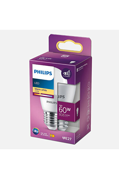 Philips Led P48 WW FR ND 7 W Beyaz E27 LED Ampul, 48.0W