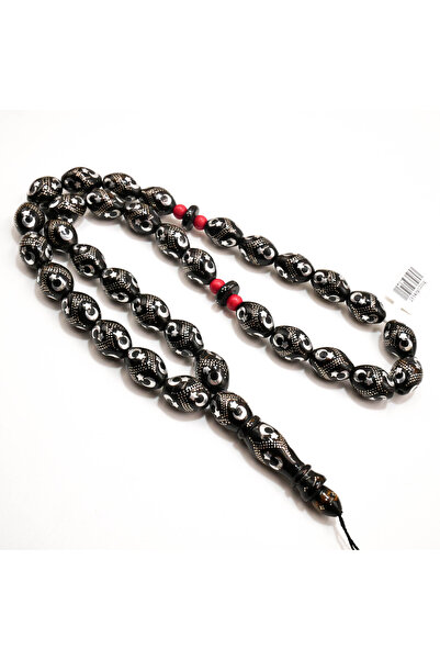 Generic Yusr Rosary 33 Beads 11.5x15.5mm Black Oval Prayer Beads 56.5g Silver...