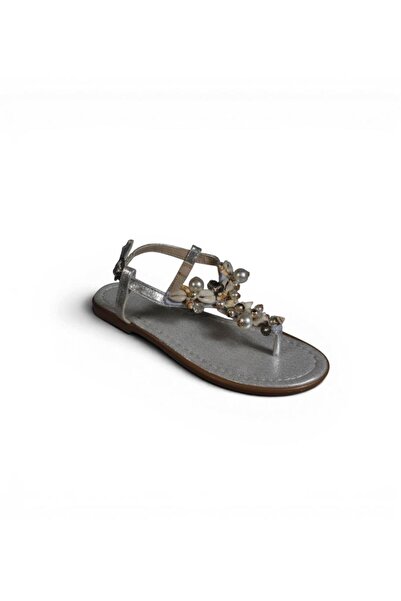 Yaz Kış Ayakkabı Yazkiş Women's Black Silver Shiny Fabric Beaded Flip-Flop Sa...