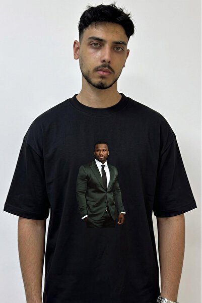 Anetos 50 Cent_62 Dizajn Tiskana Oversize Crna Majica