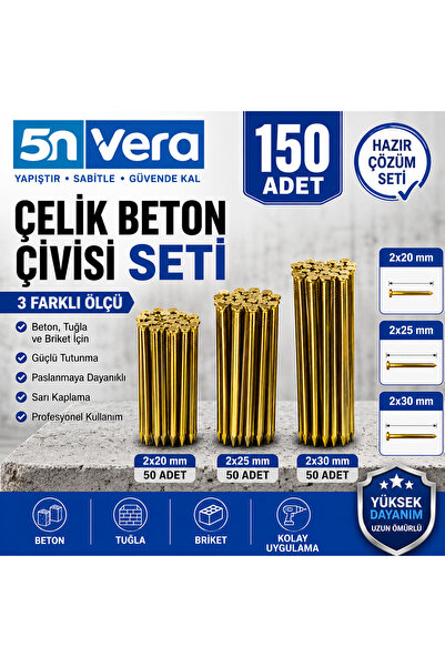5NVERA 5N VERA Çelik Beton Çivisi Seti 150 Adet | 2x20 mm, 2x25 mm, 2x30 mm |...