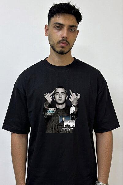 Anetos Μπλουζάκι Eminem Rapper_20 με στάμπα σε μεγάλο μέγεθος, μαύρο