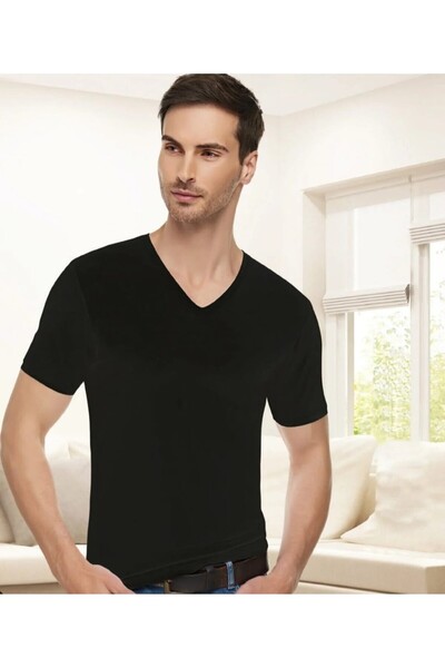 Tutku Elit 1303 Men's Elastane V-Neck Short Sleeve T-Shirt 6 Pieces