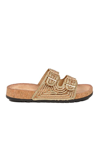 Ewoll Gold Double-Strapped Women's Flat Slippers