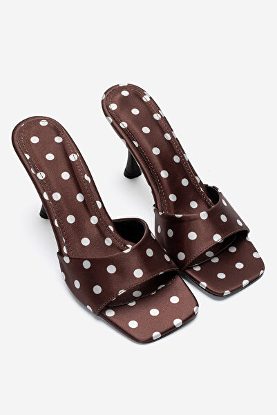AleWomen White Satin Polka Dot Papi Women's Slippers with 8 cm Heel, Suitable...