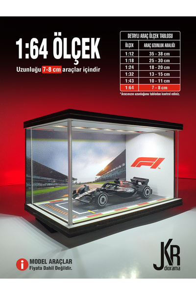 F1 Formula V1-K Diecast Led Işıklı Akrilik Korumalı Stand/Diorama 1:64 Ölçek