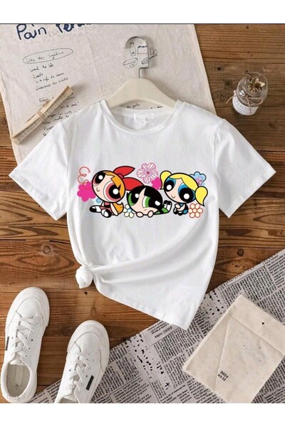 SVART WEAR تي شيرت Powerpuff مطبوع برقبة دائرية 100% قطن وأكمام قصيرة للأطفال...