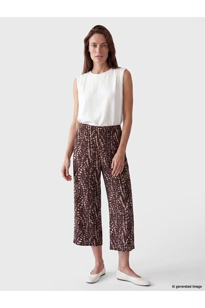 LC Waikiki Lcw Grace Brown Patterned Women's Trousers with Elastic Waist