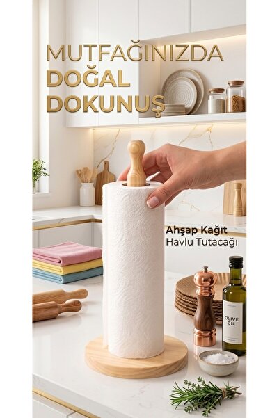 RED KİTCHEN Ahşap Kağıt Havlu Standı Dik Eyfel Model Tezgah Üstü Havluluk