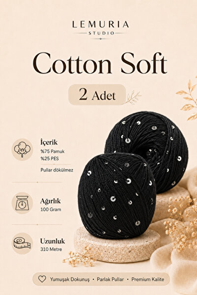 Lemuria Studio Cotton Soft 2 Adet Pullu Pamuk Örgü İpi, Yumuşak Dokulu Premiu...